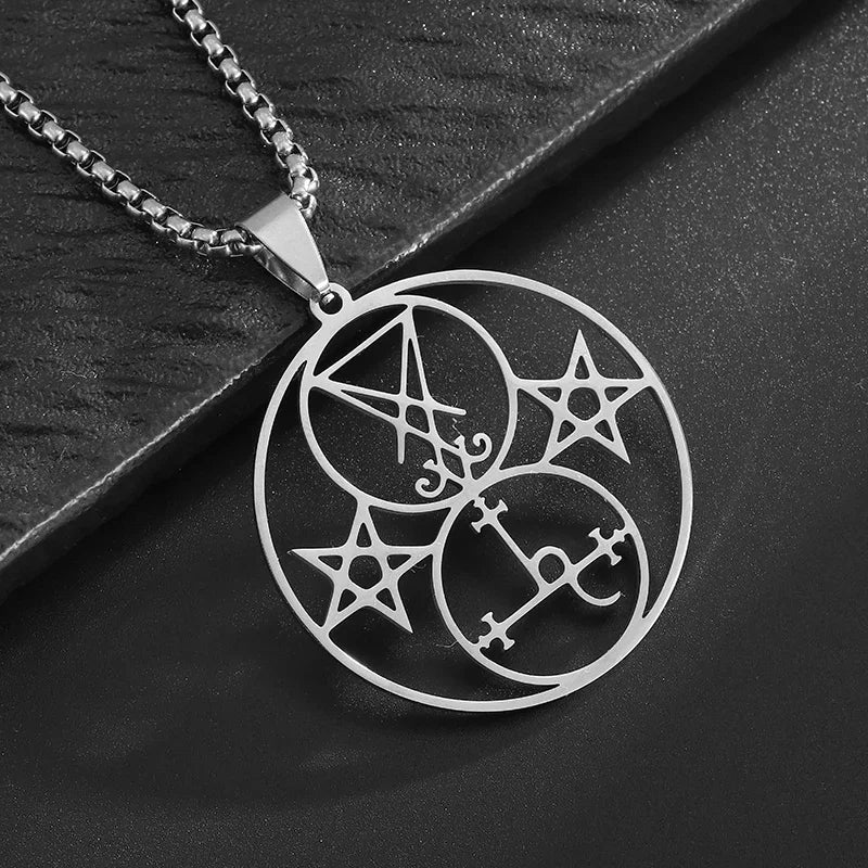 Stainless Steel Solomon Religious Seven Archangels Compass Pendant Necklace Men's Retro Lucky Amulet Jewelry