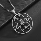 Stainless Steel Solomon Religious Seven Archangels Compass Pendant Necklace Men's Retro Lucky Amulet Jewelry