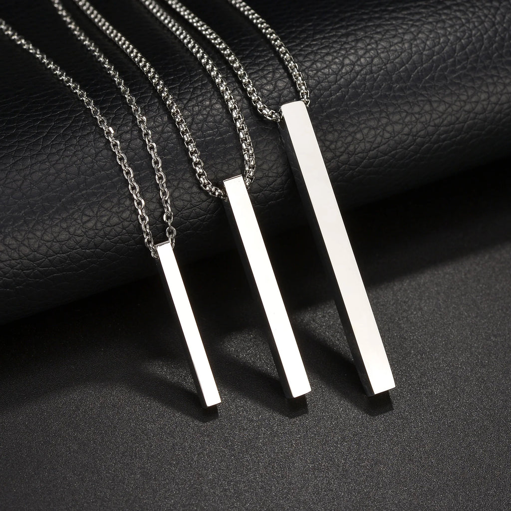 Minimal Wishing Bar Pendant Necklace — Stainless Steel