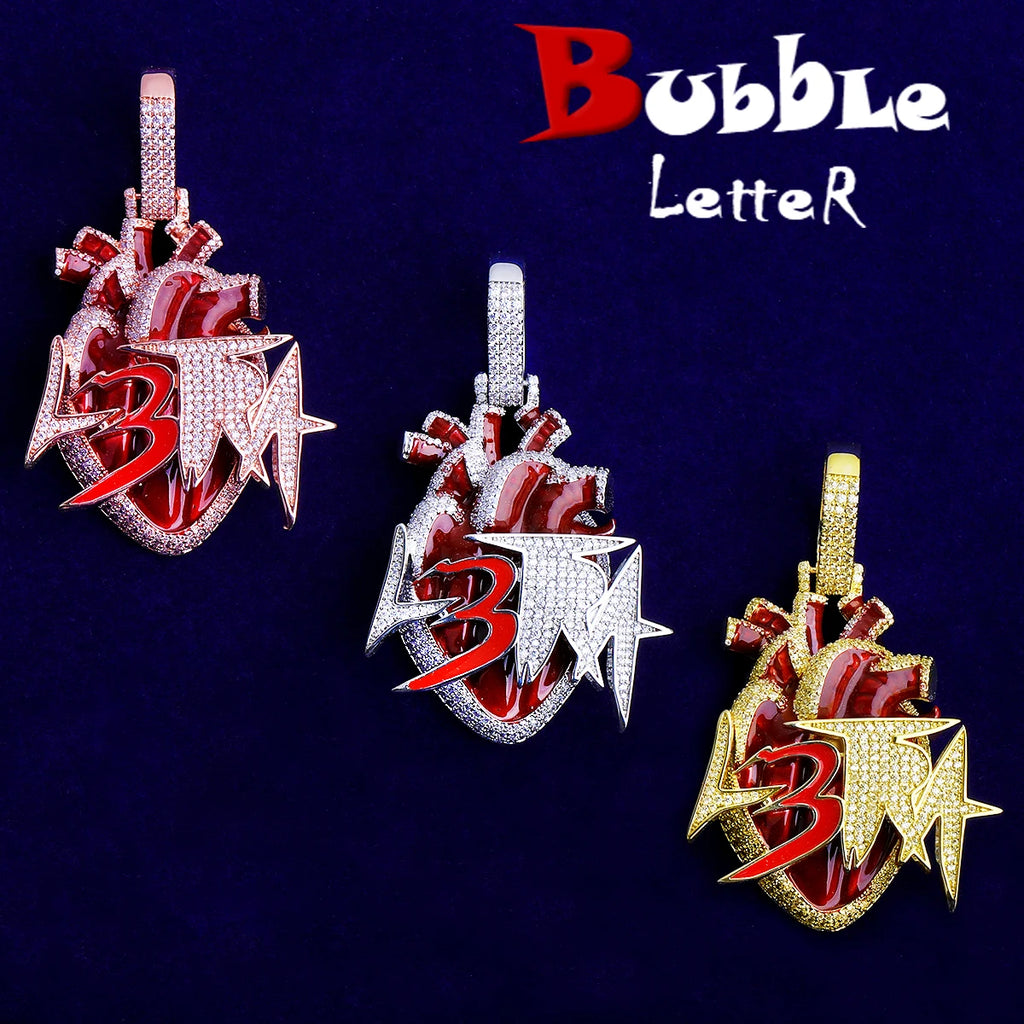 Bubble Letter Iced Out Colgante L3tra Grande Oro Blanco Necklace Pendant for Men 5A Cubic Zirconia Gold Plated Hip Hop Jewelry