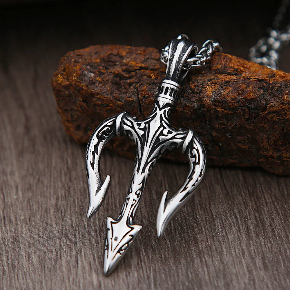 Greek Myth Steel Pendant Vintage Mythology Trident