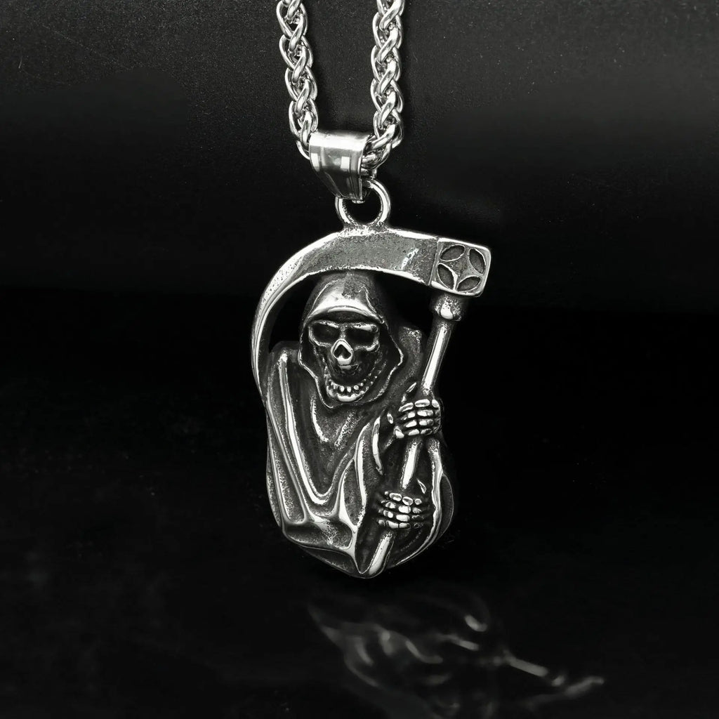 Grim Reaper Skull Biker Pendant Necklace — Stainless Steel
