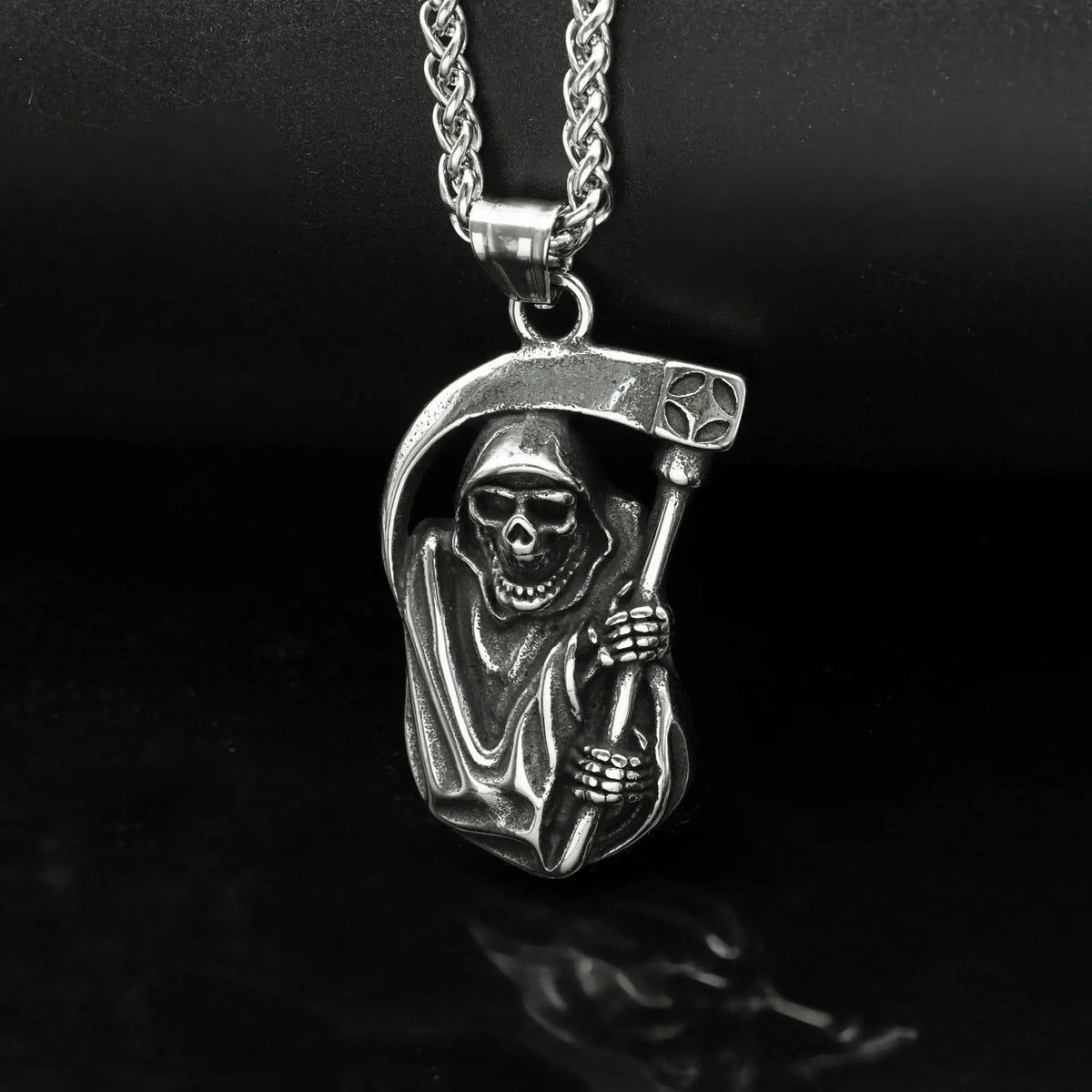 Grim Reaper Skull Biker Pendant Necklace — Stainless Steel