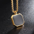 Stainless Steel Square Black Natural Stone Necklace Beautiful Geometric Polygon Pendant for Women Casual Punk Jewelry