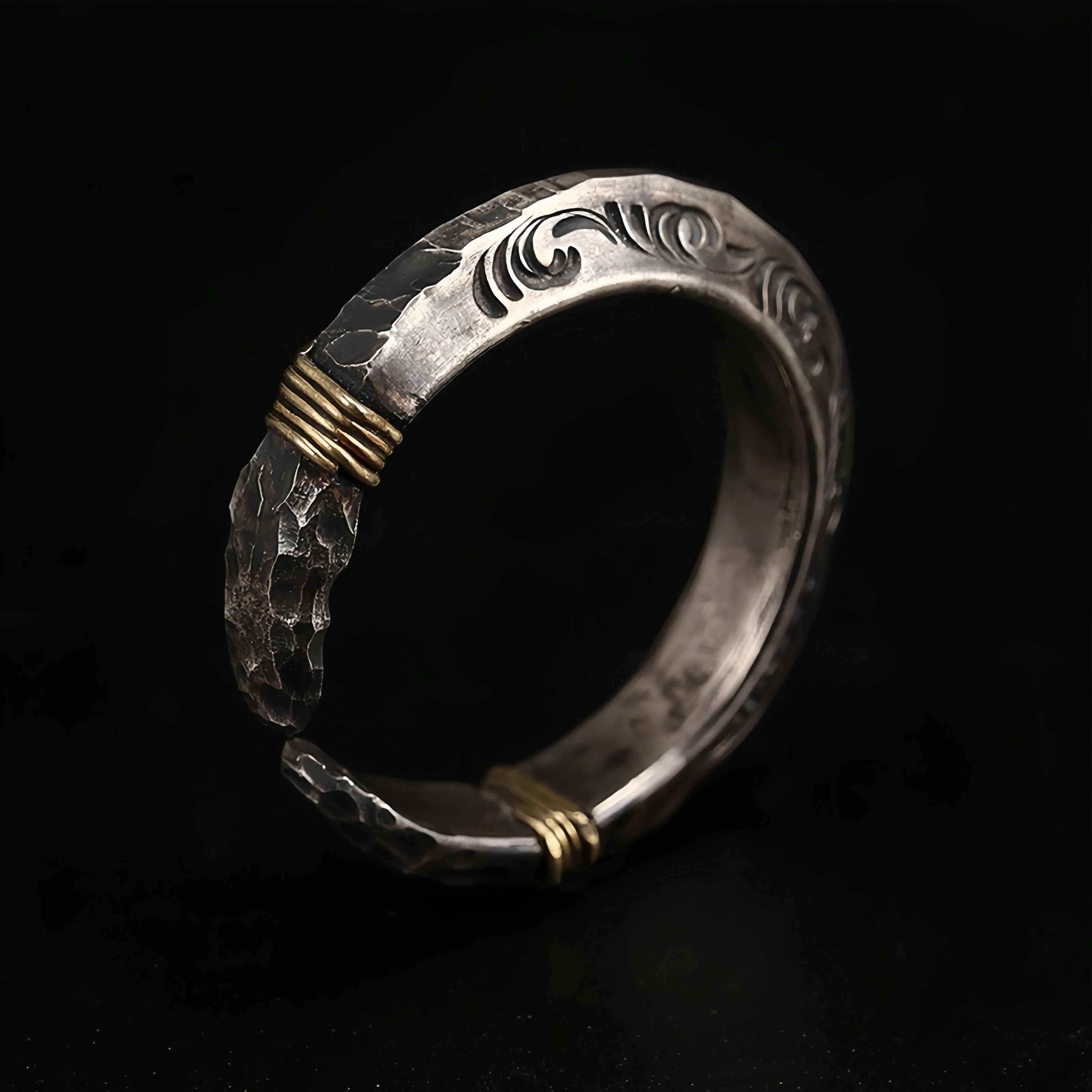Retro Tang Grass Pattern Spearhead Adjustable Open Ring For Men Silver-plated Copper Punk Gothic Edgy Jewelry Accessories Gift
