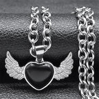 Gothic Heart Angel Wings Pendant — Black SS