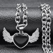 Gothic Heart Angel Wings Pendant — Black SS