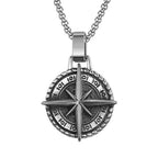 Voyager Vintage Viking Compass Pendant Necklace For Men Punk Hip Hop 316L Stainless Steel Biker Cross Necklace Jewelry