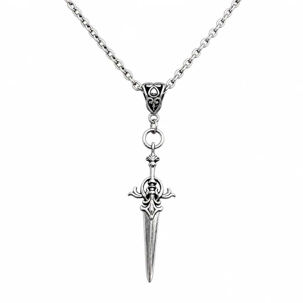 Gothic Medieval Sword Blade Pendant Necklace — Zinc Alloy