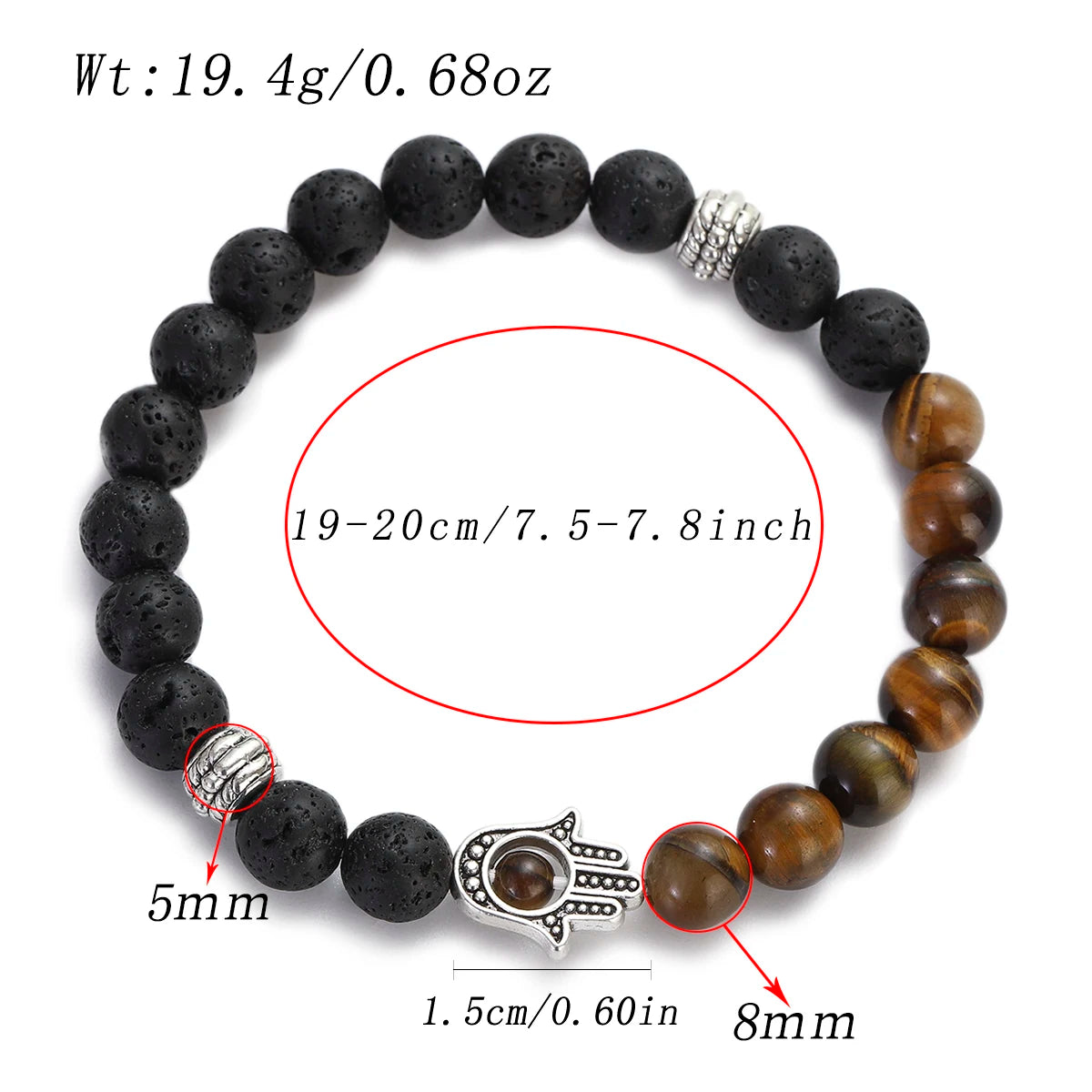 Tiger Eye Lava Bead Chakra Bracelet