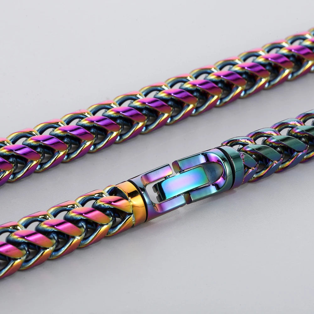 Hip-Hop Men's Necklaces Rainbow Gold Color 8/10MM Wide Stainless Steel Link Neck Chains for Men Birthday Jewelry Gift