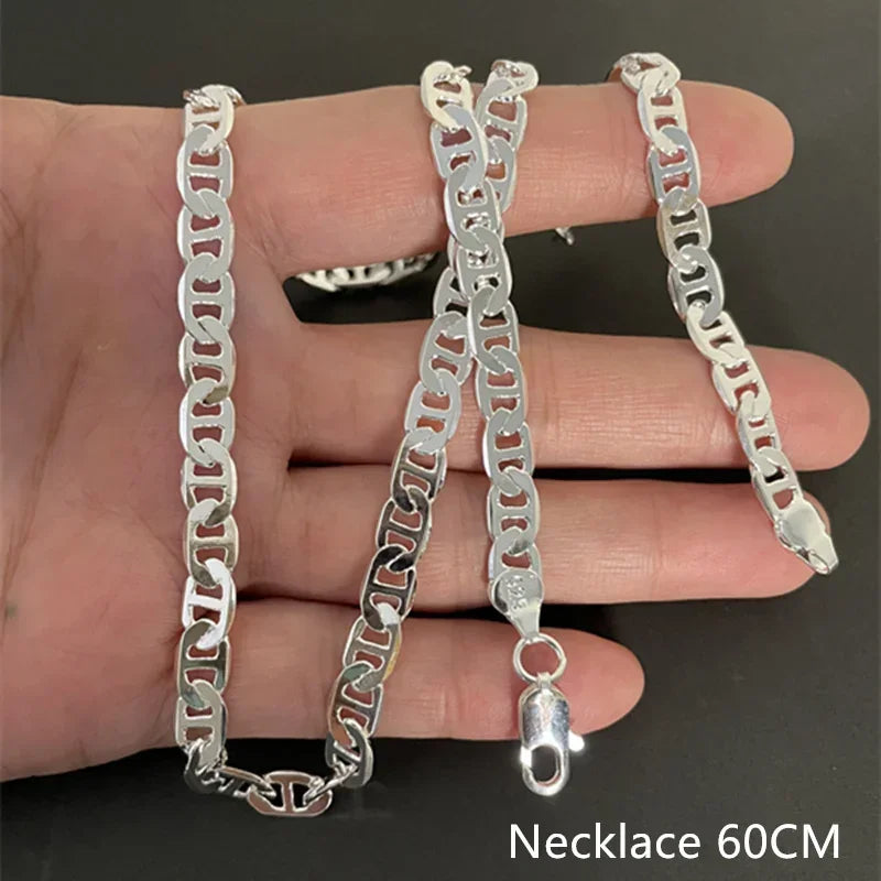 925 Sterling Silver Necklace 6mm Side Z-Shaped Necklace for Men and Women Jewelry Gift 45-60cm