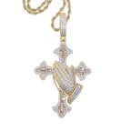 Iced Out Praying Hands Cross Necklace — Silver