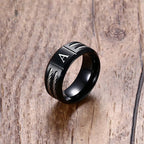 Black Letter Initial Ring — Stainless Steel