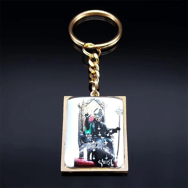 Ghost Band Pendant Keychain — Stainless Steel