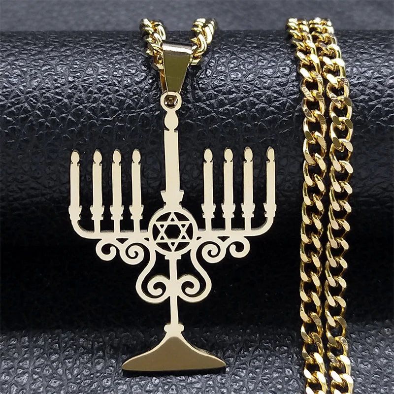 Jewish Menorah Star of David Pendant — SS