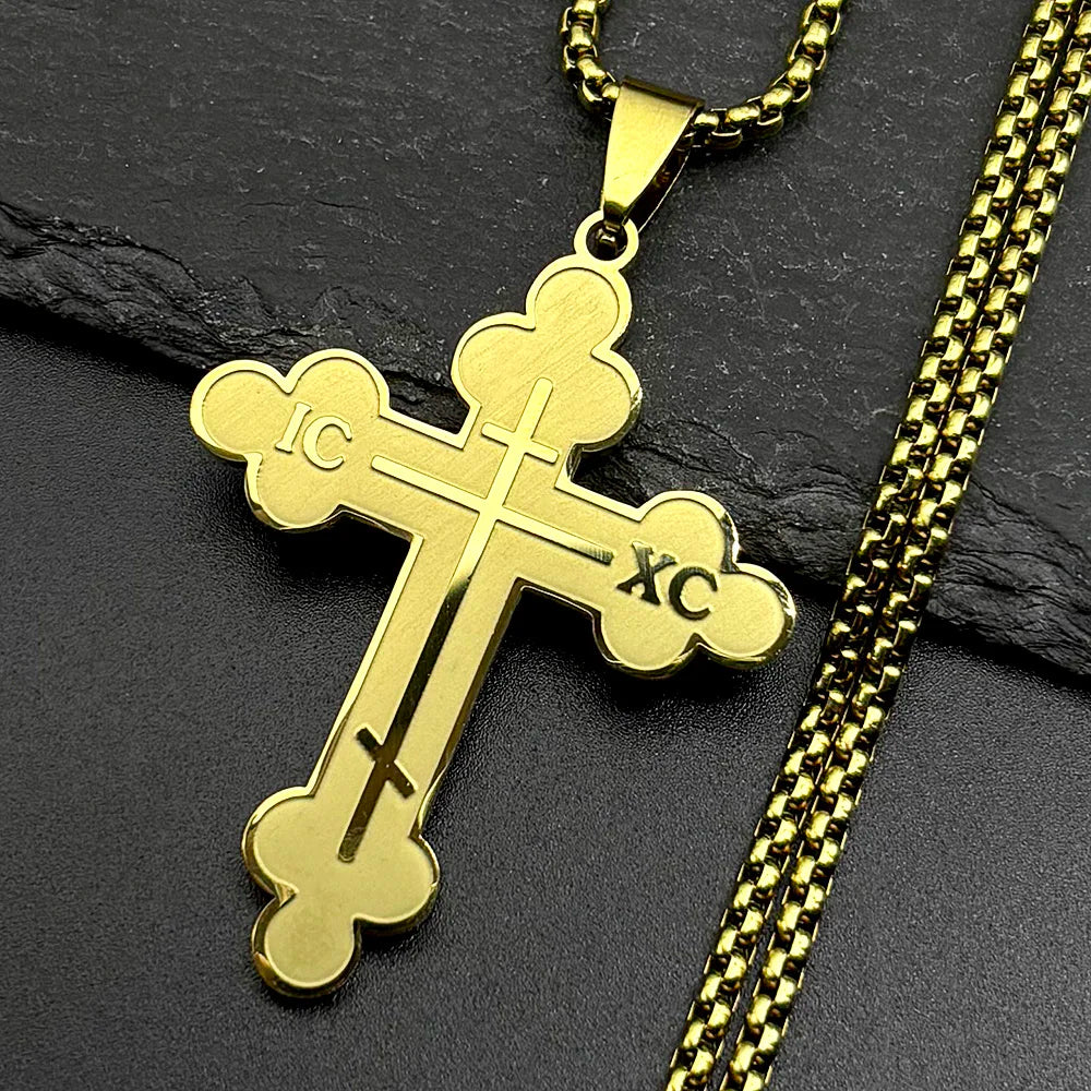 Orthodox IC XC Cross Pendant Necklace — Stainless Steel