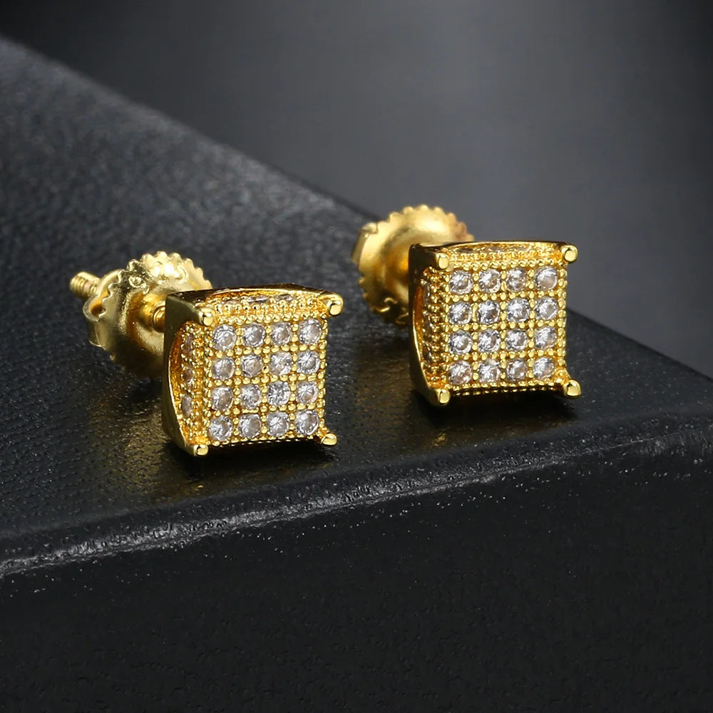 Iced Out Square Stud Earrings 5mm — Gold