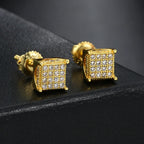 Iced Out Square Stud Earrings 5mm — Gold
