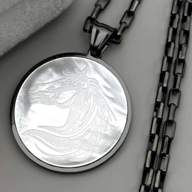 Steel Pendant Natural Shell Horsehead Animal Friendship