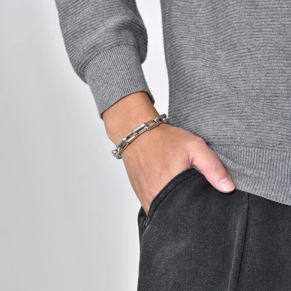 Silver Rectangle Chain Bracelet — Stainless Steel