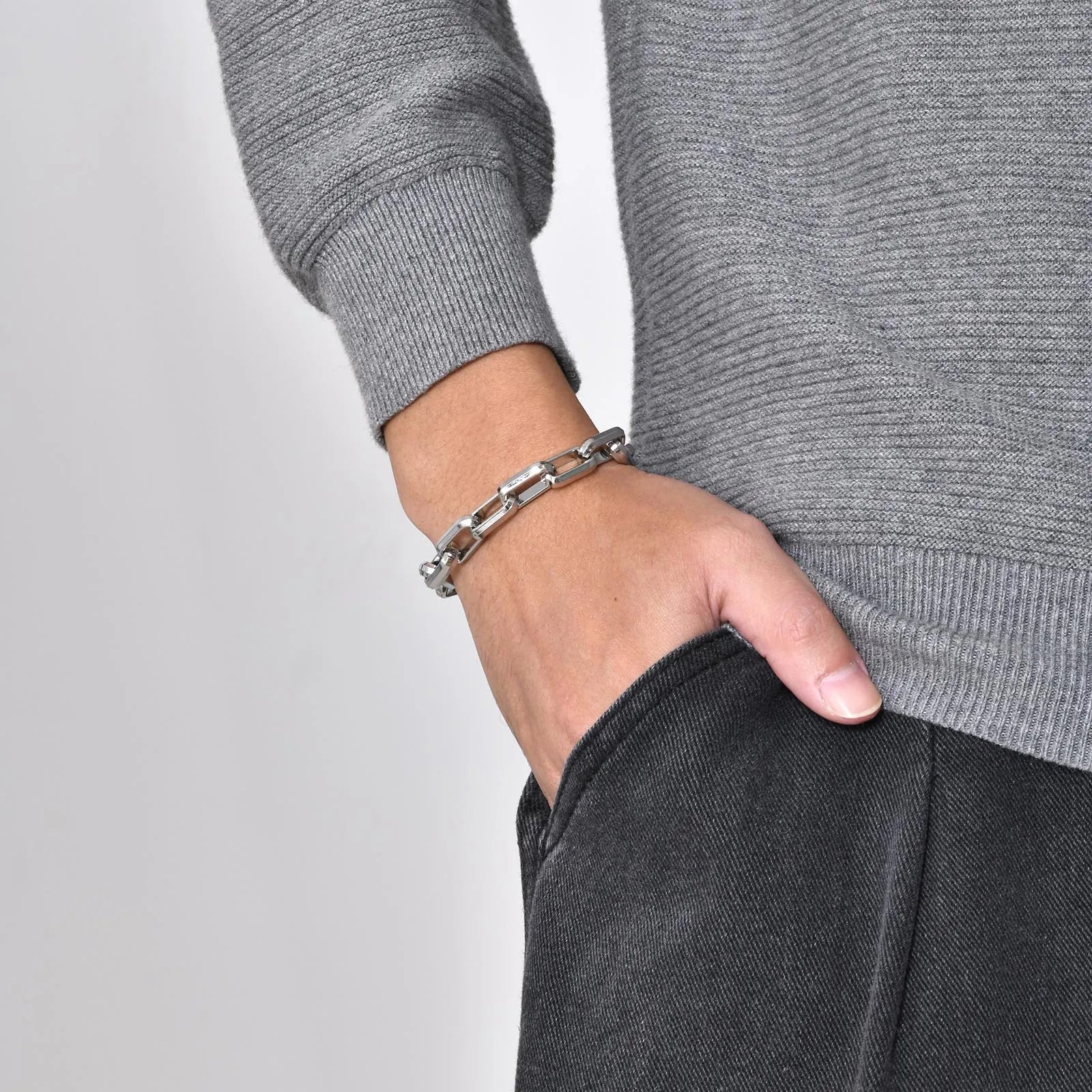 Silver Rectangle Chain Bracelet — Stainless Steel