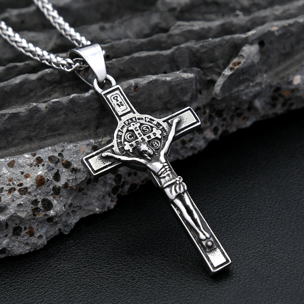 Fashion 316L Stainless Steel Christian Cross Necklace For Men Women Hip Hop Cool Religious Charm Pendant Punk Jewelry