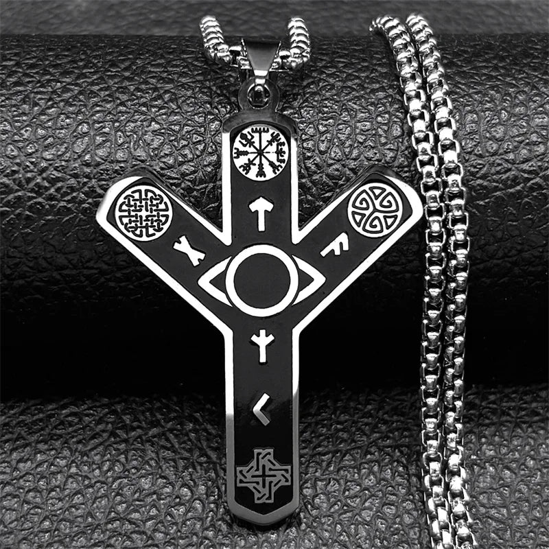 Norse Viking Compass Cross Pendant Necklace