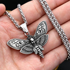 Death Head Moth Skull Pendant Necklace For Men Stainless Steel Gothic Punk Jewelry Halloween Animal Theme Collar Chain Gifts