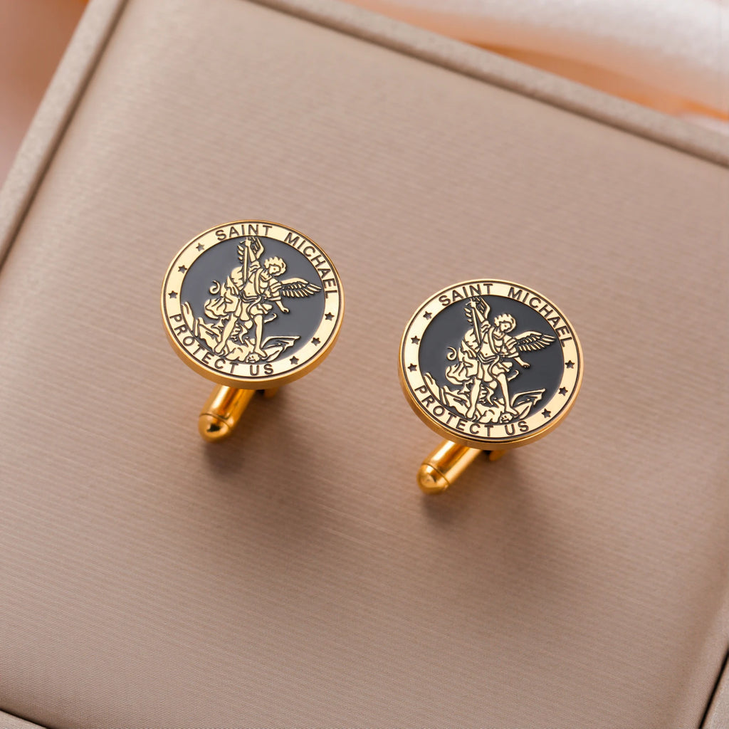 LIKGREAT Archangel Michael Cufflinks for Men Stainless Steel Cuff Links Religious Mythology Protection Amulet Jewelry Gifts