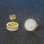 Iced Out Round Stud Earrings — Gold