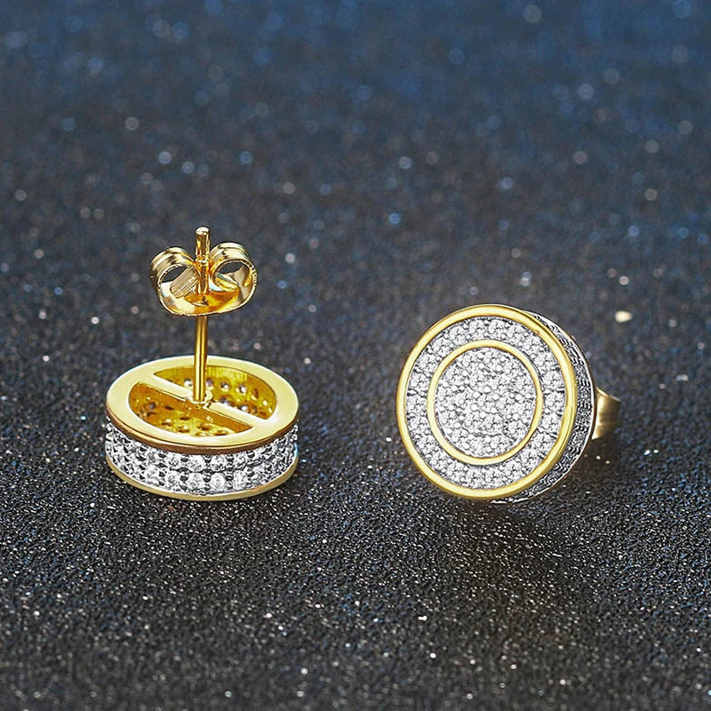 Iced Out Round Stud Earrings — Gold