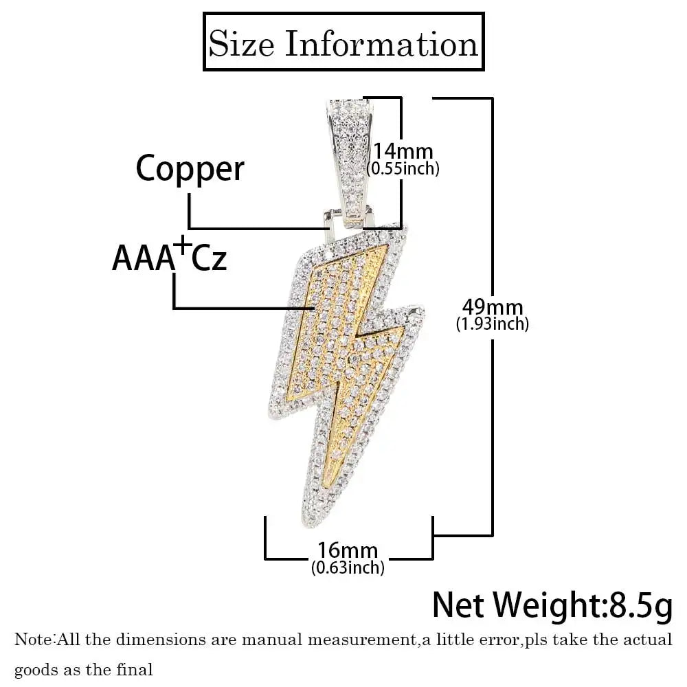 Alinoya Hip Hop Men Fashion Lightning Pendant Wholesale Jewelry Using High Quality CZ Cubic Zirconia Necklace