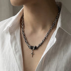 Silver Cross Pendant Chain Necklace Titanium Steel