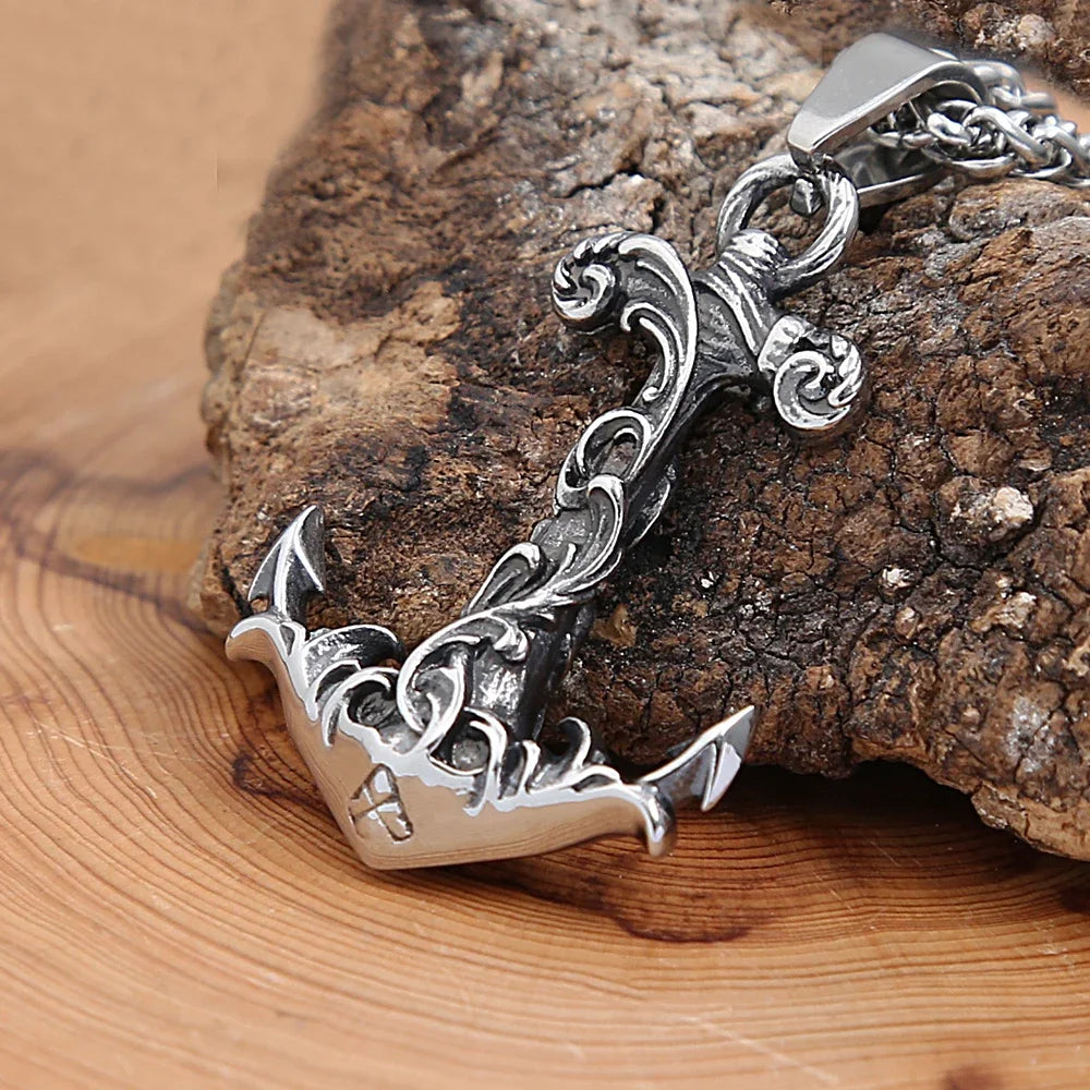 Anchor Compass Rudder Pendant — Stainless Steel