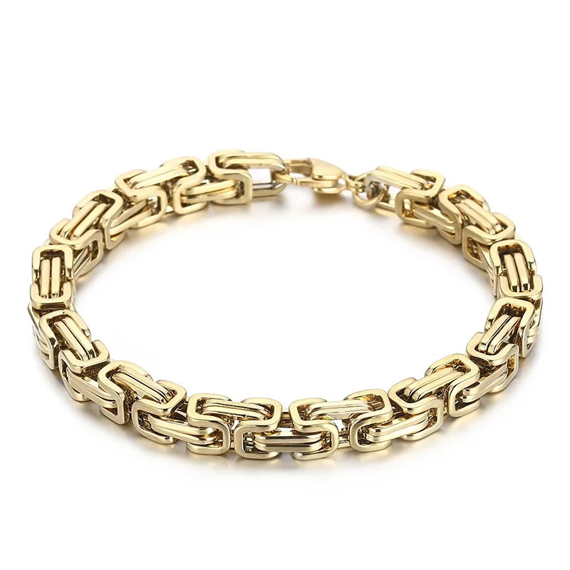 Fongten 4/5/6/8mm Byzantium Bracelet For Men Stainless Steel Box Chain Wirstband Charm Men Bangle Bracelets Jewelry