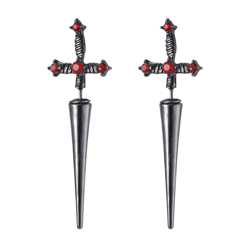 Black Cross Studs Sword Earrings