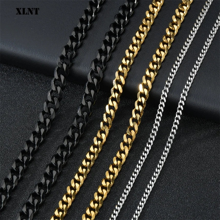 Cuban Chain Necklace for Men Women, Basic Punk Stainless Steel Curb Link Chain Chokers,Vintage Gold Color Solid Metal