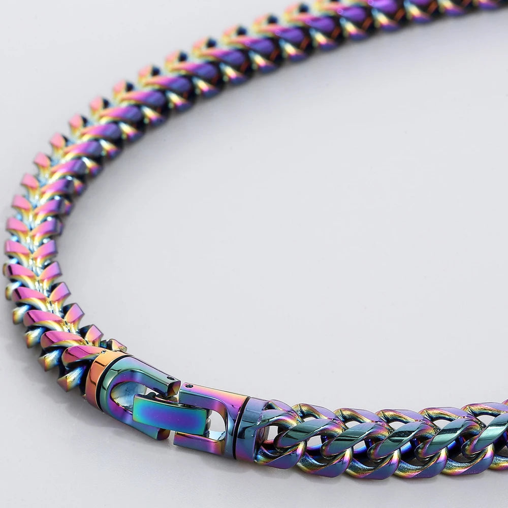Hip-Hop Men's Necklaces Rainbow Gold Color 8/10MM Wide Stainless Steel Link Neck Chains for Men Birthday Jewelry Gift