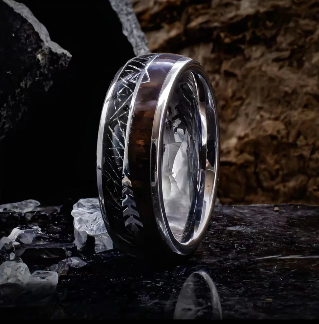 Red Personalized Couple Tungsten Carbide Ring with Spider Pattern Dome Edge,Comfortable Fit, Fashionable Daily Item,Wedding Ring