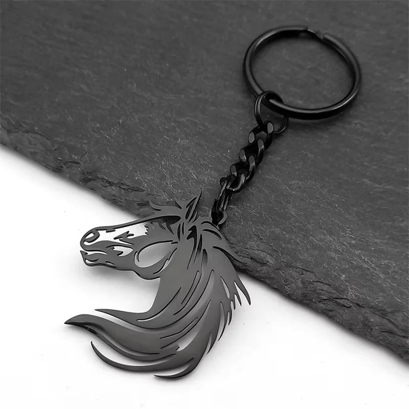 Black Horse Head Pendant Necklace — Stainless Steel