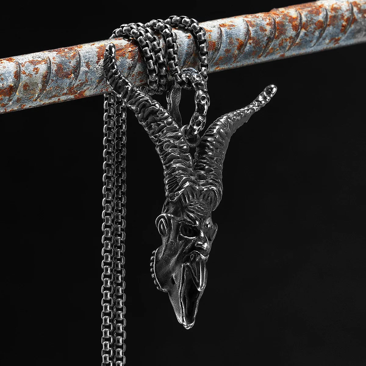 Goat Horn Devil Pendant Necklace — Stainless Steel