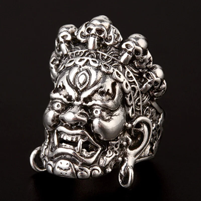 Retro Mahakala Large Ring For Men Street Punk Gothic Rock Hiphop Adjustable Open Ring Jewelry Biker Accessories Gift