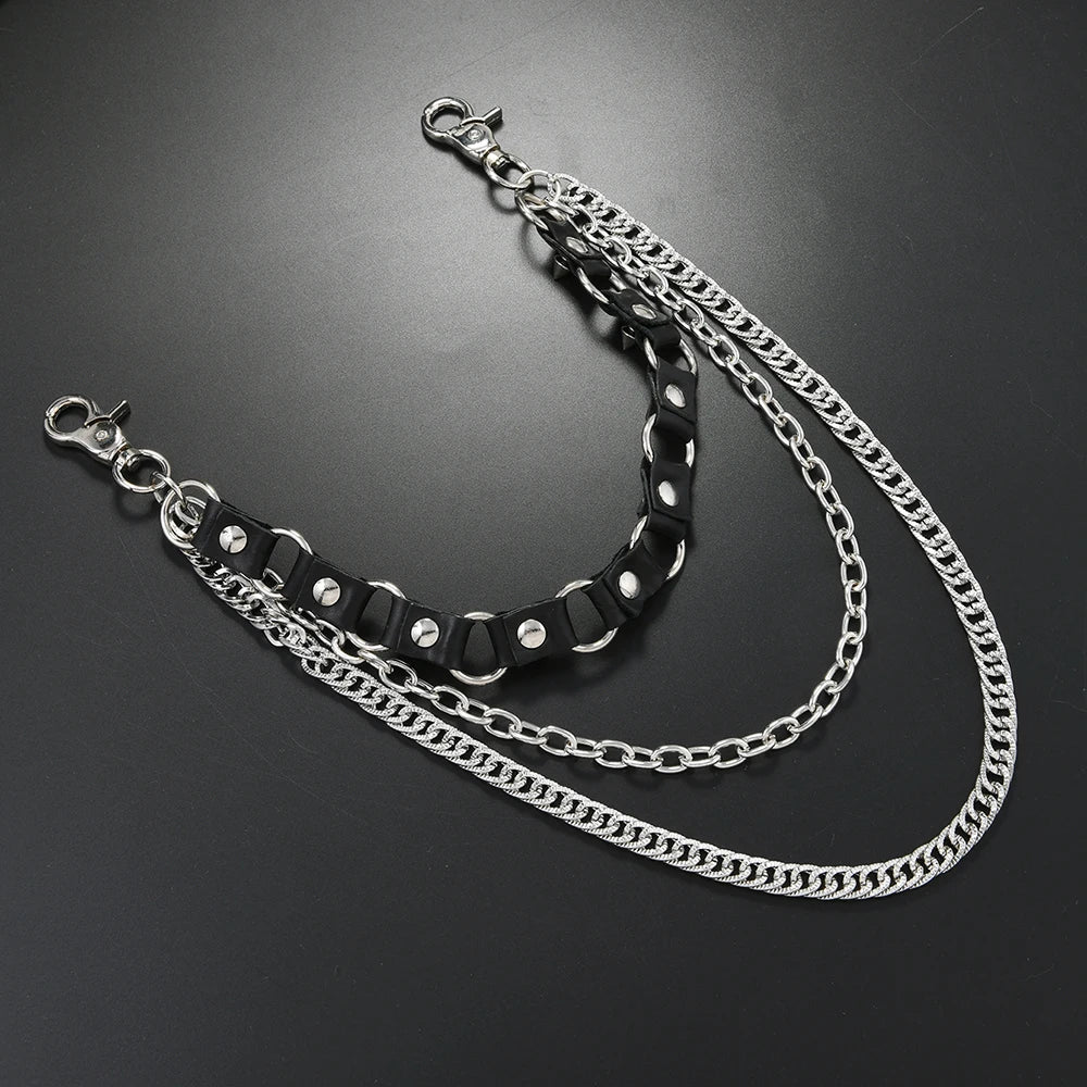 Punk style multi-layer spiky jeans chain Hip hop hip hop waist chain