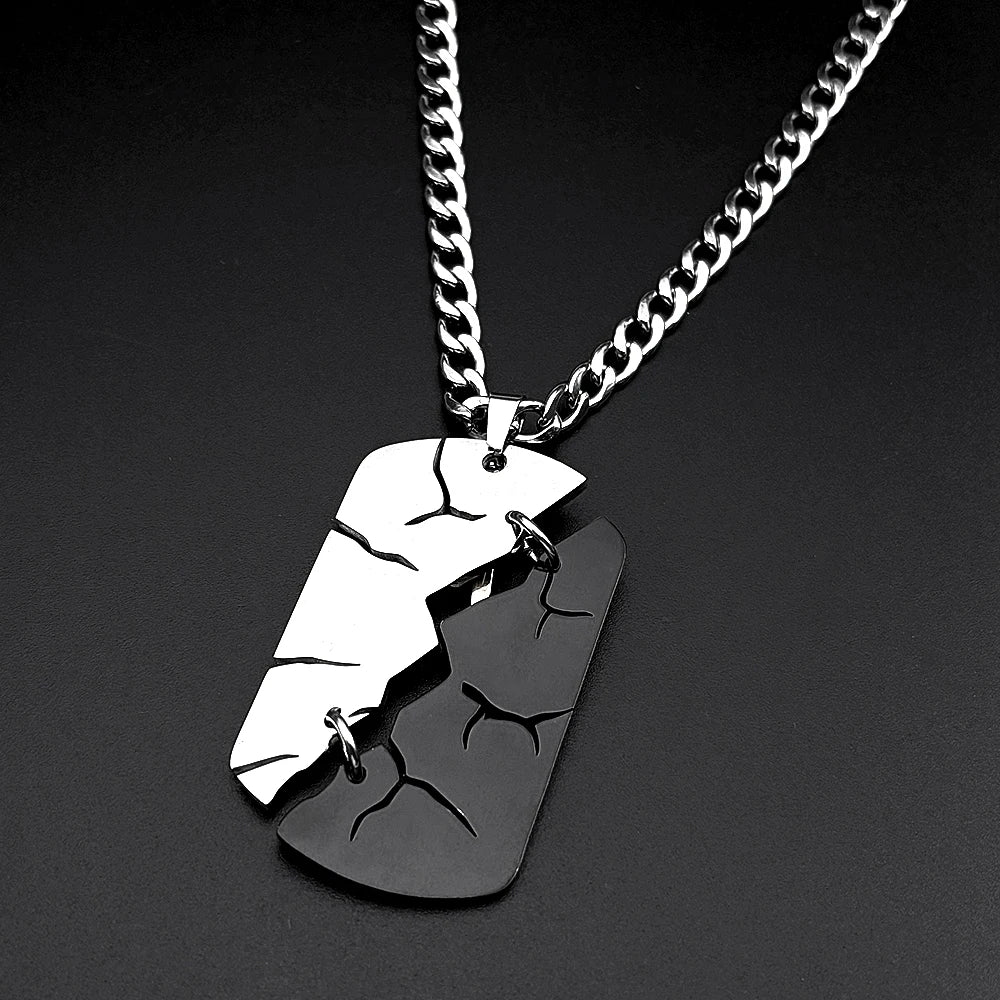 Hip Hop Two-tone Split Cracked Dog Tag Movable Starburst Cross Pendant Necklace for Men Stainless Steel Amulet Chain Jewery