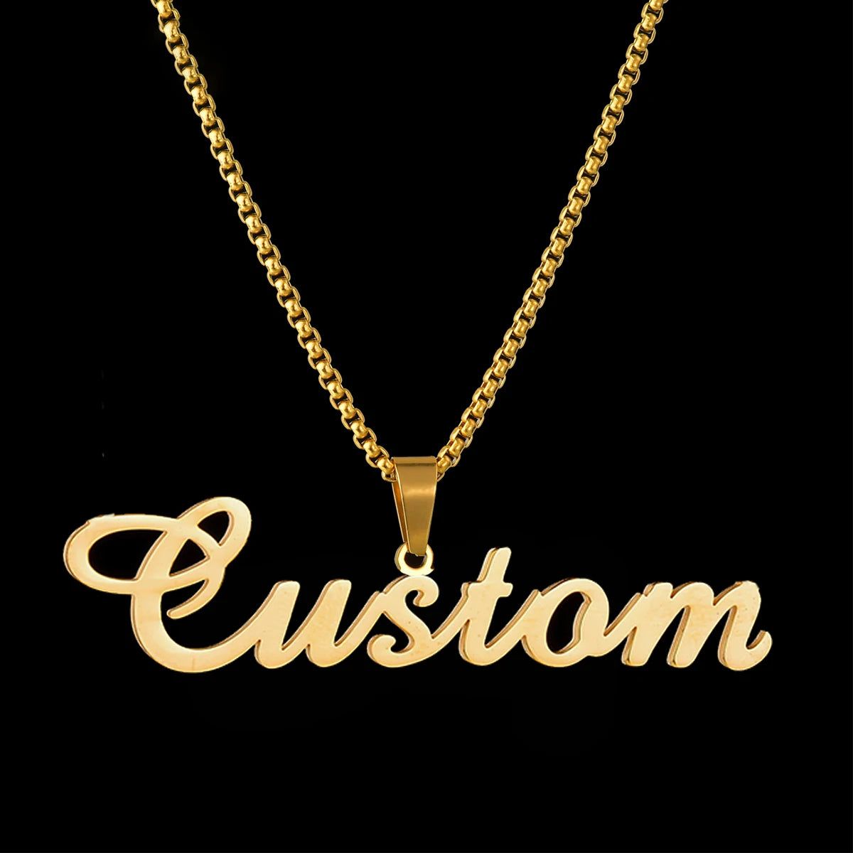 Atoztide Personalized Customized Brand Logo Names Pendant Necklace Stainless Steel Thick Chain for Men Women Jewelry
