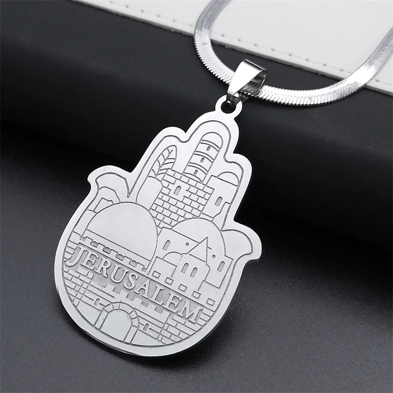 Jerusalem Palace Solomon Hamsa Hand Necklace — Stainless Steel