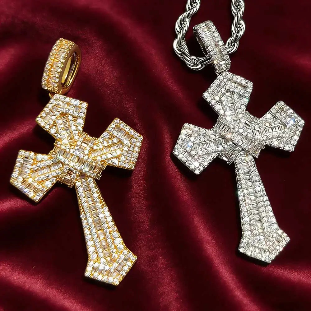 Iced Out Cross Pendant Baguette CZ Jesus