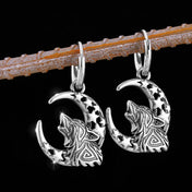 Viking Wolf Head Sleeping Dragon Moon Earrings — Stainless Steel