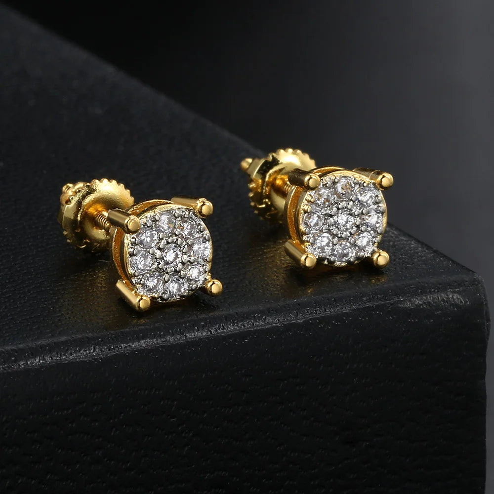 Iced Out Round Zircon Earrings — Gold